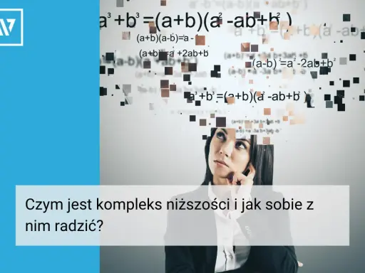 Kobieta zmagająca się z myślami, jakby rozwiązywała skomplikowane równania. Może to symbolizować walkę z kompleksem niższości, o którym pisał Alfred austriacki psychiatra.