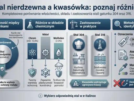 Porównanie stali nierdzewnej i kwasówki: skład, zastosowanie i metody identyfikacji. Kwasówka to wyższy stopień ochrony metalu.