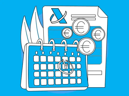 Calendario y monedas de euro sobre un documento, ilustrando que son las retenciones y su impacto financiero.