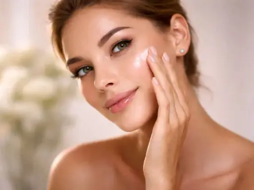 Donna applica crema sul viso. Il primer serve a preparare la pelle per un trucco impeccabile e duraturo.