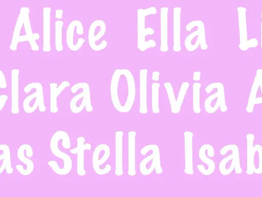 Lista med korta vackra flicknamn: Alice, Ella, Lil, Clara, Olivia, A, ia, Stella, Isabe.