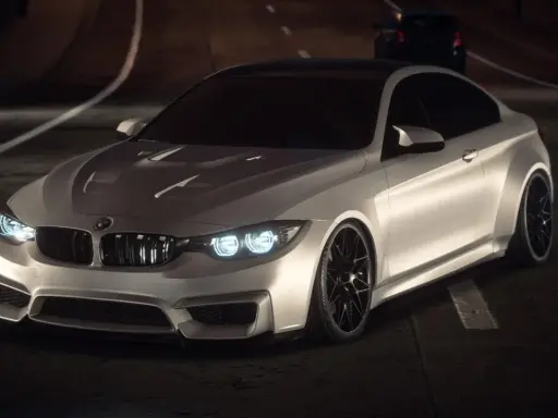Białe BMW M4 na nocnej trasie, gotowe do wyścigu. To jest najlepszy Need for Speed!