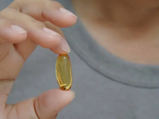 Dłoń trzyma kapsułkę z olejem. Zastanawiasz się nad omega-3 6 9 skutki uboczne?