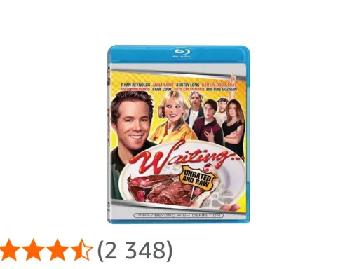 Blu-ray-fodral för filmen "Waiting..." med Justin Long, Ryan Reynolds och Anna Faris. En komedi om anställda på en restaurang.