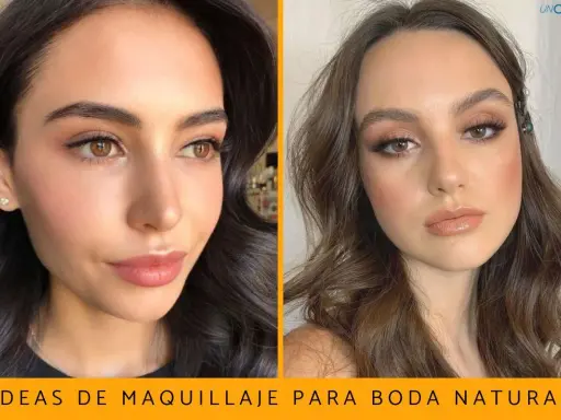 Dos looks de maquillaje de noche natural: uno con labios rosados y otro con gloss nude.