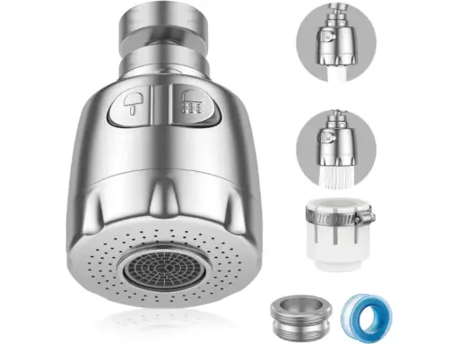 Accesorios para grifos: diferentes tipos de aireadores para grifos, con chorro de ducha y normal, adaptadores y cinta de teflón.