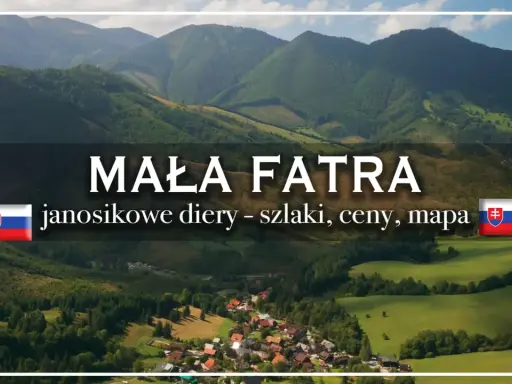Malá Fatra: szlaki, ceny, mapa. Widok na górzysty krajobraz Słowacji z wioską w dolinie. Trudność szlaków jest zróżnicowana.