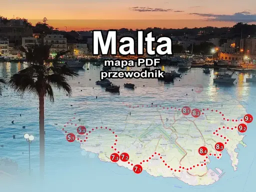 Malta: mapa PDF przewodnika po atrakcjach wyspy. Zobacz punkty 5.1, 7.1, 8.1, 8.2, 8.3, 8.4, 9.1, 9.2 i inne.