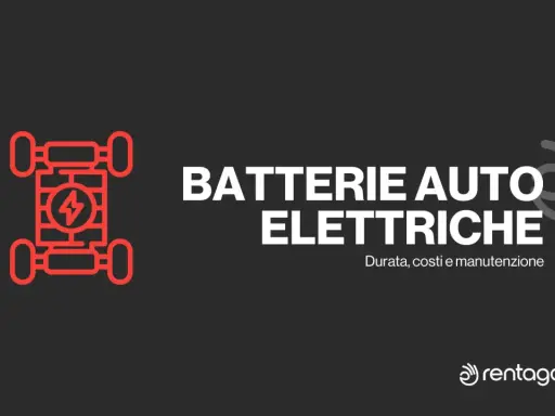 Icona stilizzata di una batteria auto elettrica con fulmine. Testo: Batterie auto elettriche, durata, costi e manutenzione.