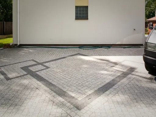 Nowoczesny wzór z kostki brukowej, który pokazuje, jak ułożyć kostkę brukową w ciekawy sposób.