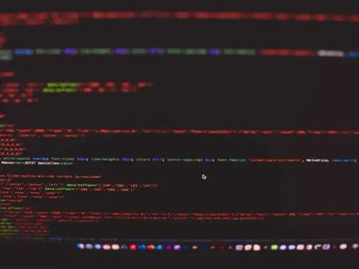 Kod HTML z czerwonymi i zielonymi fragmentami, w tym "padding" i "line-height", na ciemnym tle.