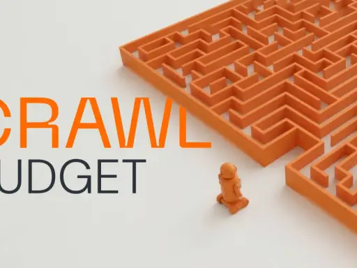 Pomarańczowy robot stoi przed labiryntem, symbolizując wyzwania związane z optymalizacją crawl budget.
