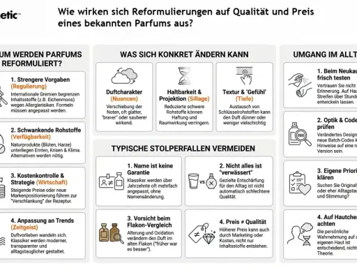 Reformulierungen von Parfums: Was sich ändert, warum & wie man typische Stolperfallen vermeidet. Ein Leitfaden für den **einzelunterricht** der Duftwelt.