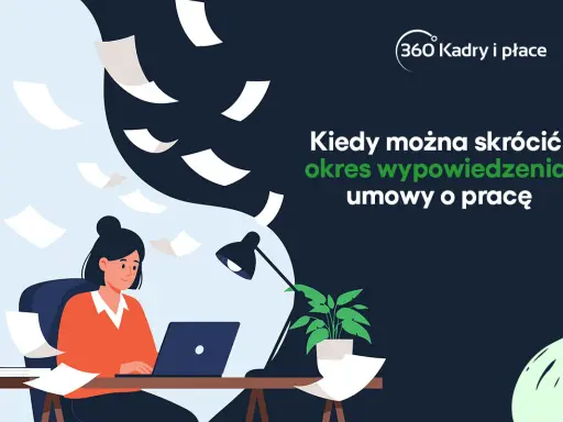 Kobieta pracuje przy biurku, a wokół latają dokumenty. Temat: kiedy można skrócić okres wypowiedzenia umowy o pracę.