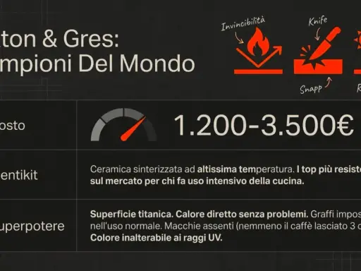 Dekton e Gres: campioni del mondo. Costo 1.200-3.500€, ceramica sinterizzata resistente, superficie titanica.