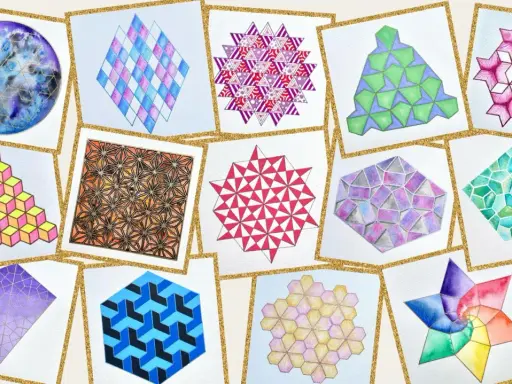 Bunte geometrische Muster, die an eine faszinierende Punktsymmetrie erinnern.