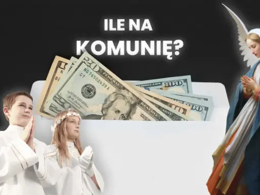 Dzieci w strojach komunijnych, koperta z dolarami i Matka Boska. Ile dać na komunię wnuczce?