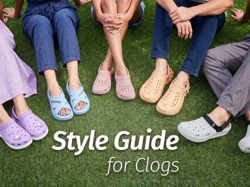 A style guide for clogs, showing various colors and styles. Learn how to wear clogs with socks for a cozy and fashionable look.