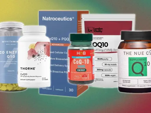 Plusieurs marques de suppléments de Coenzyme Q10, vantant leurs coenzyme q10 bienfaits pour l'énergie et la vitalité.