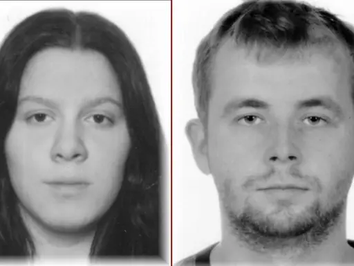 Portret dziewczyny Edzi z długimi włosami i obok mężczyzny z zarostem.