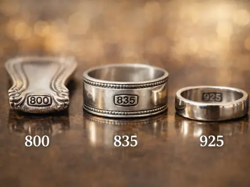 Tre anelli in argento, con punzoni 800, 835 e 925. Il 925 è il più puro, simile all'oro.