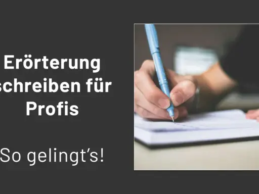 Eine Hand schreibt mit einem blauen Stift auf Papier. Ein gutes **Erörterung Beispiel** für Profis.