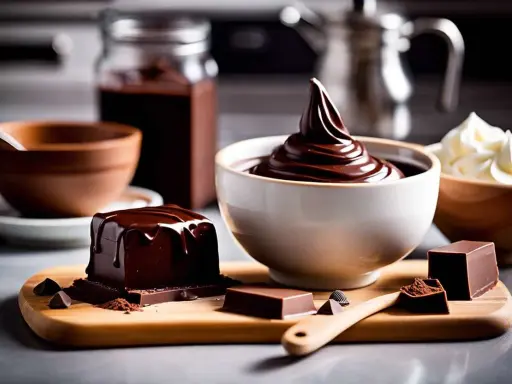 Un carré de chocolat nappé, une ganache onctueuse dans un bol, et de la crème fouettée. Une invitation à la recette ganache chocolat parfaite.