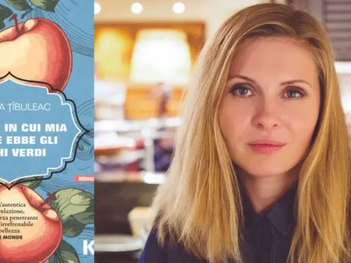 Copertina del libro "L'estate in cui mia madre ebbe gli occhi verdi" di Tatiana Țîbuleac, accanto a un ritratto dell'autrice.