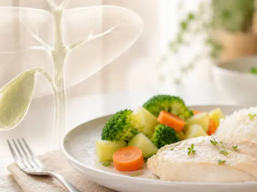 Lekki posiłek z kurczakiem, ryżem i warzywami. Idealny dla osób dbających o dietę przy woreczku żółciowym.