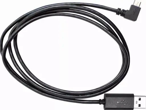 Czarny kabel AWM z wtyczką USB i kątową wtyczką Micro USB. Służy do ładowania i przesyłu danych.