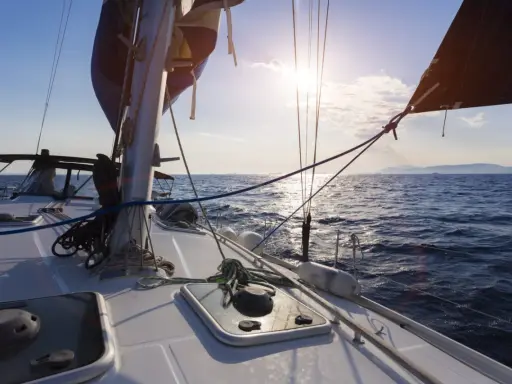 Voilier en pleine traversée atlantique, le soleil brille. Le prix d'une telle aventure est inestimable.