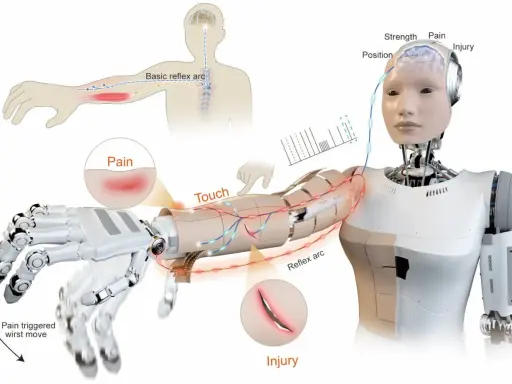 Un robot humanoïde simule un arc réflexe pour réagir à la douleur et aux blessures, un système roboratif pour une meilleure interaction.