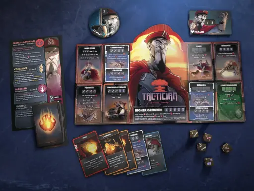Plansza do gry Dice Throne Sezon 2 z kartami i kośćmi.