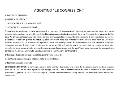 Le Confessioni di Sant'Agostino: un'opera che esplora l'io, la fede e la ricerca di sé, narrando il percorso spirituale dell'autore.