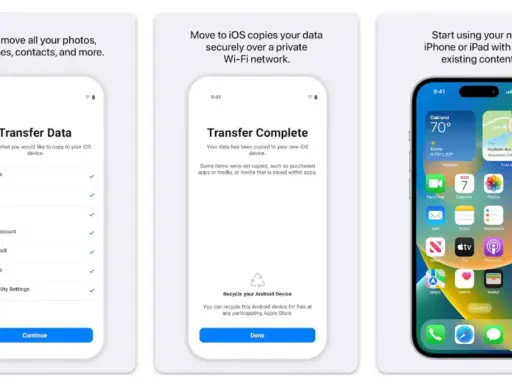 Aplikacja do przenoszenia danych z Androida na iOS. Przenieś zdjęcia, kontakty i wiadomości na nowe urządzenie Apple.