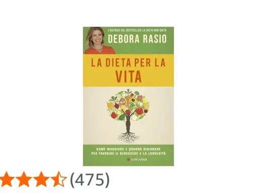 Copertina del libro "La dieta per la vita" di Debora Rasio, con un albero di frutta e verdura.