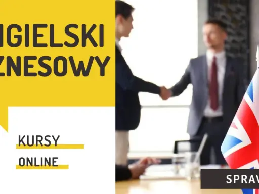 Angielski biznesowy online: kursy dla profesjonalistów. Dwóch mężczyzn w garniturach ściska sobie dłonie, obok flagi Wielkiej Brytanii.
