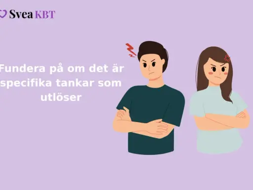 Två arga personer med armarna i kors. Texten lyder: Fundera på om det är specifika tankar som utlöser.
