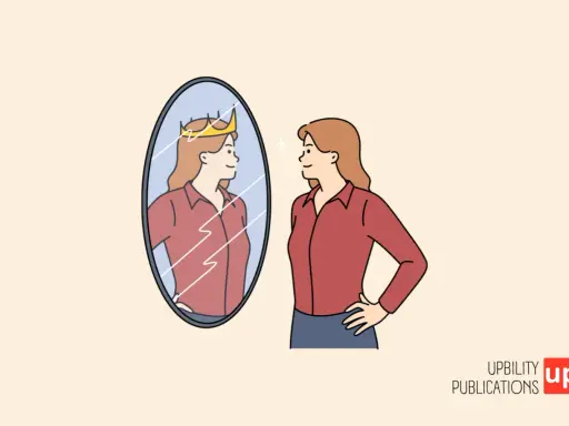 Donna con corona riflessa nello specchio, un'immagine che illustra che significa essere narcisista.