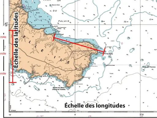 Carte marine détaillée pour télécharger carte marine gratuite. Échelles de latitudes et longitudes visibles.