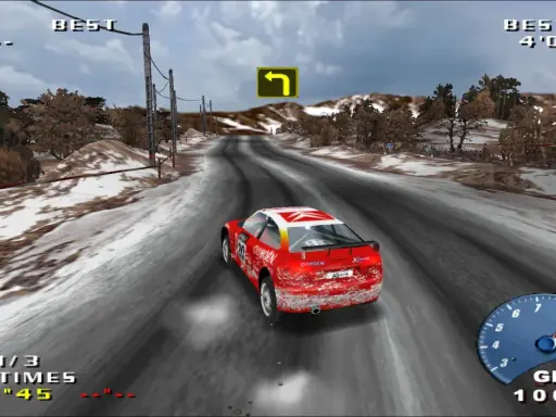 Rajdowy Citroen Xsara na śnieżnej trasze, próba pobicia rekordu w najlepszym Need for Speed.