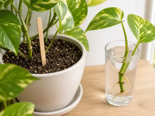 Pothos in vaso e talee in acqua con radici. Consigli per la pothos cura e propagazione.