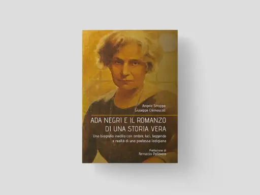 Copertina libro: ritratto di Ada Negri poetessa, con titolo "Ada Negri e il romanzo di una storia vera".