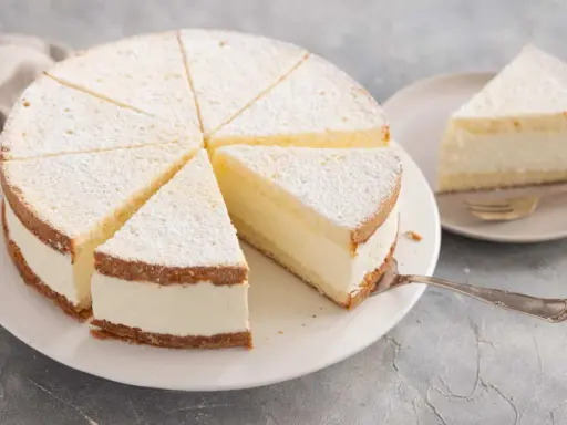 Ein köstlicher Geburtstagskuchen, perfekt für jedes Fest. Dieses Geburtstagskuchen Rezept ergibt eine luftige Torte mit cremiger Füllung, bestäubt mit Puderzucker.