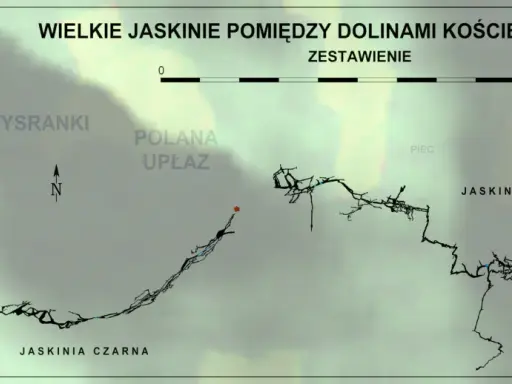 Mapa jaskiń Tatr Niżnych: Jaskinia Mroźna, Naciekowa, Zimna, Czarna, Miętusia i Miętusia Wyżnia.