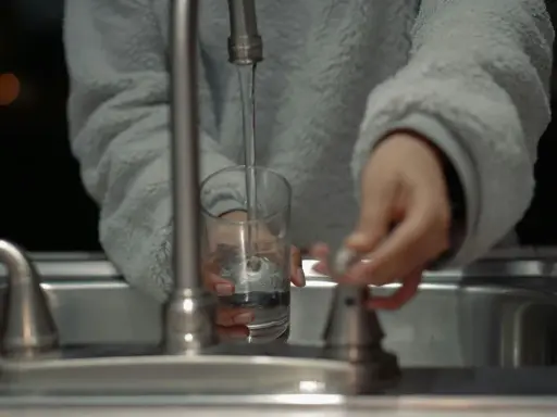 Mano llenando un vaso con agua del grifo, un problema común con el agua dura en España.