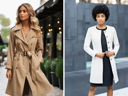 Due donne eleganti mostrano come e quando indossare il trench donna, un capo versatile per ogni occasione.