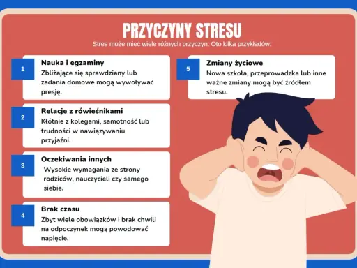 Chłopiec zatyka uszy, zestresowany nauką i egzaminami. Czy 7 klasa jest trudna? Obrazek pokazuje przyczyny stresu.