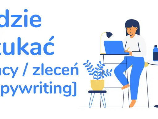 Gdzie szukać pracy / zleceń [copywriting]? Ilustracja przedstawia kobietę pracującą przy laptopie, idealna dla copywritera.