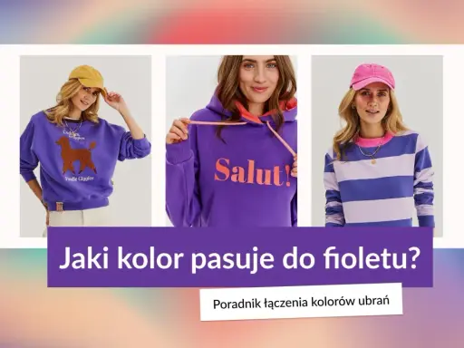 Trzy kobiety prezentują fioletowe ubrania, pokazując najlepsze połączenia kolorów.
